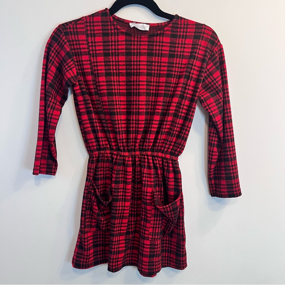 Zara Girl Red & Black Plaid Flannel Long Sleeve Pockets Holiday Christmas Dress